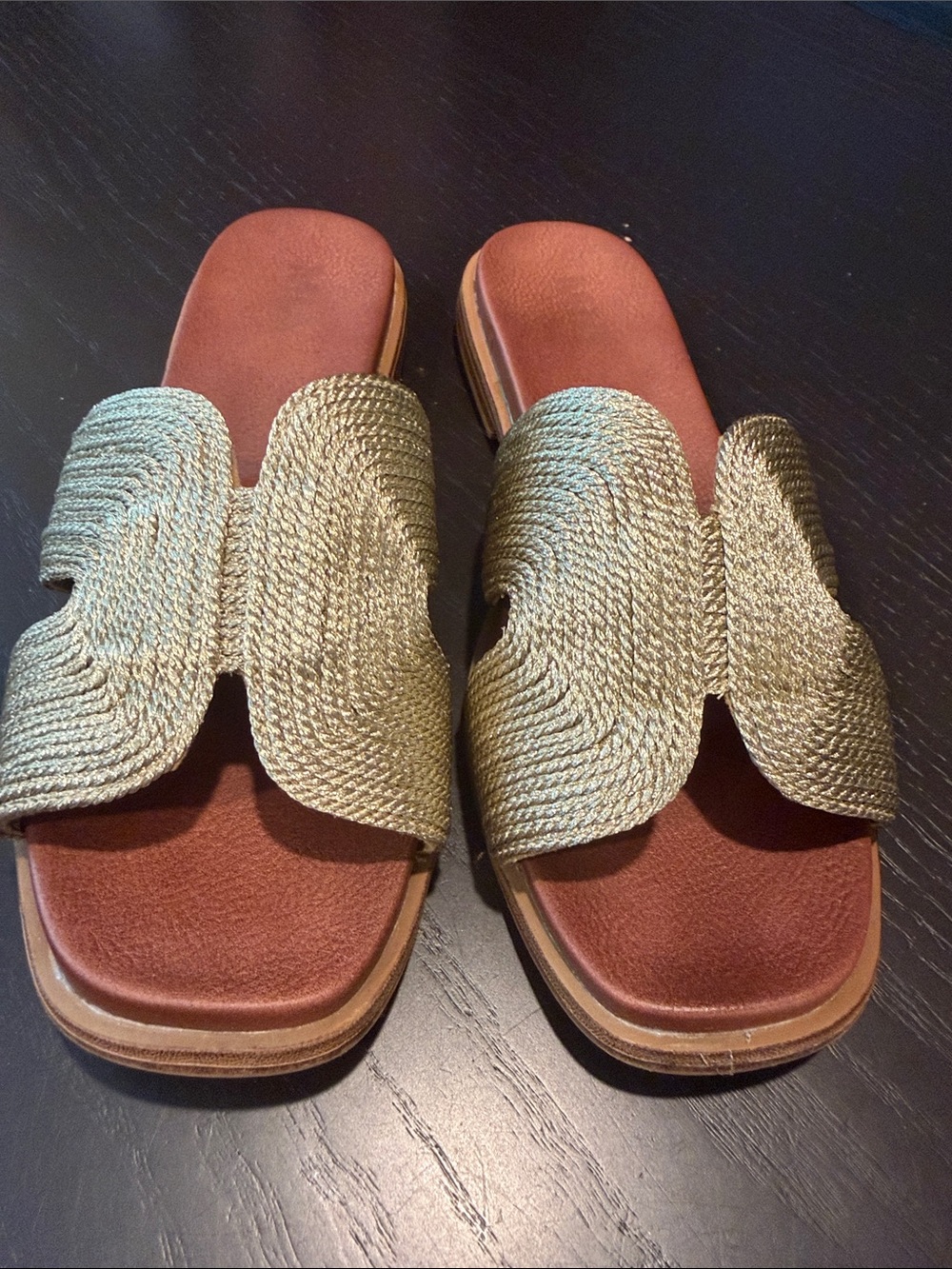 MIA Gold Woven Slide Sandals 7.5